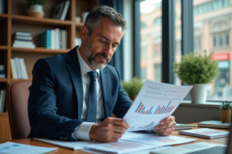 Analyste financier étudiant des graphiques d'inflation dans son bureau