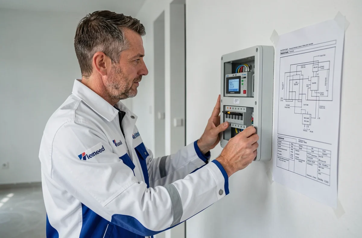 Technicien Anjou Concept Innov installant un tableau électrique domotique innovant dans une maison neuve en Anjou