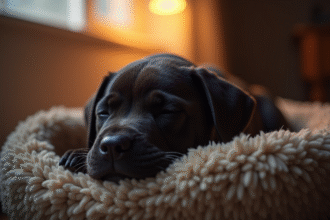 Jeune chiot cane corso dormant paisiblement dans un lit douillet