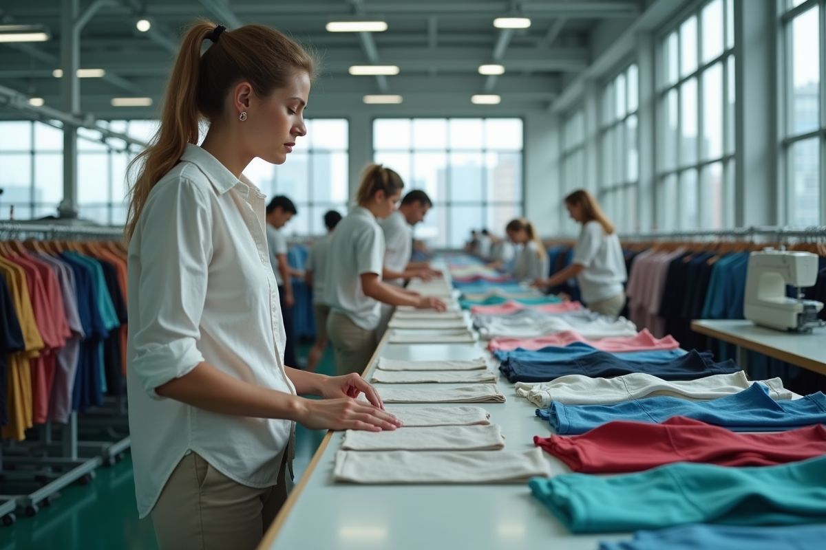 Femme supervisant le contrôle qualité de vêtements