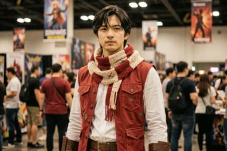 Cosplayer déguisé en personnage de Fairy Tail lors d'une convention anime