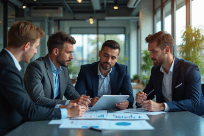 Groupe de professionnels fintech en réunion d'équipe