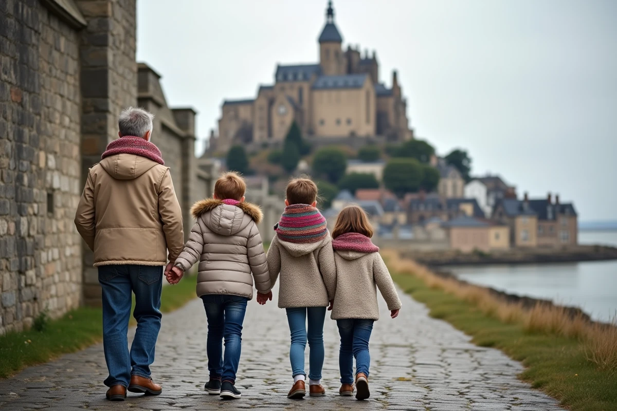 Famille admirant la façade du Mont Saint Michel