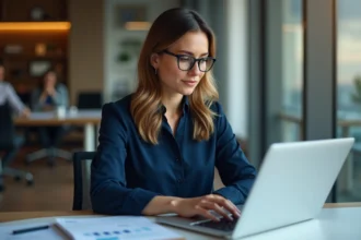 Femme professionnelle en bureau analysant un rapport