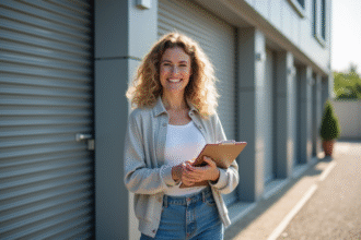 Femme souriante devant un centre de stockage à Bordeaux