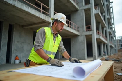 Ouvriers en chantier utilisant un équipement de protection individuelle adapté