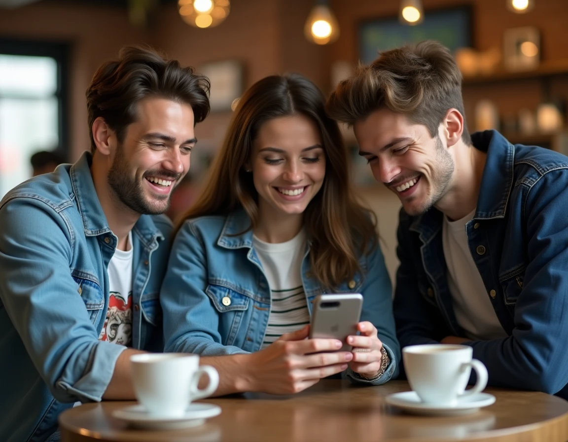 Groupe de jeunes adultes discutant de leur waifu et de ce qu'elle révèle de leur personnalité autour d'un café