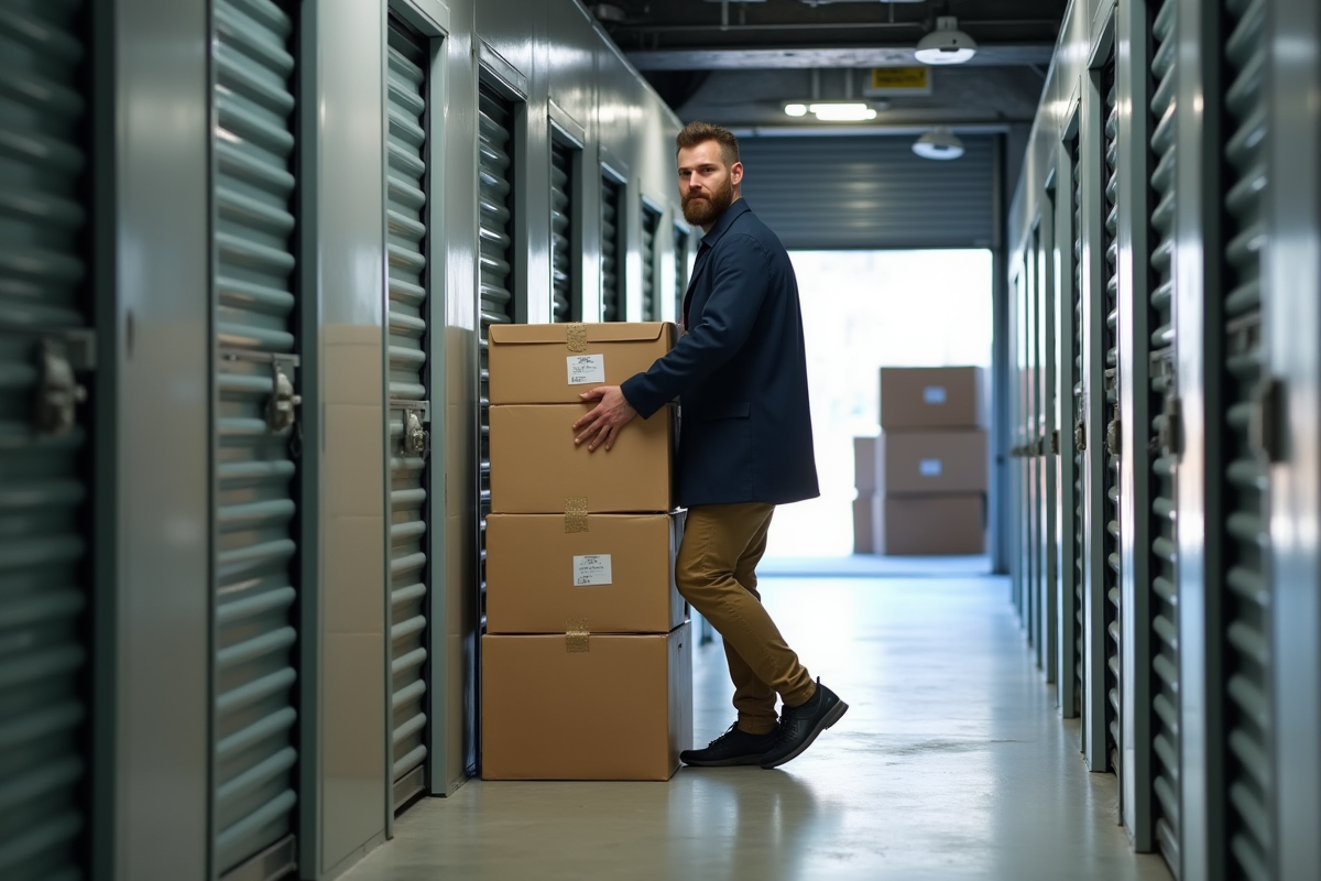 Homme chargeant des caisses dans un selfstorage à Bordeaux