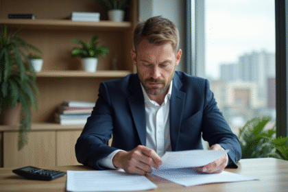 Homme d'âge moyen en costume dans un bureau moderne