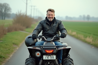 Homme en motoquad dans la campagne ensoleillee