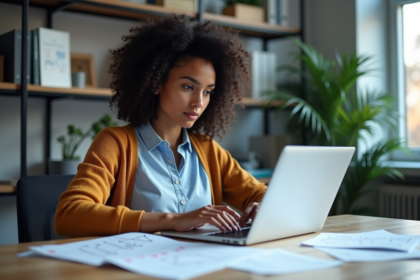 Jeune femme examine des diagrammes de neural networks