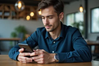 Jeune homme professionnel utilisant son smartphone pour un numéro espagnol