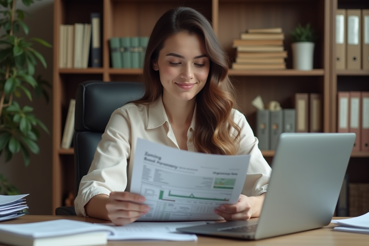 Jeune femme lisant un document d