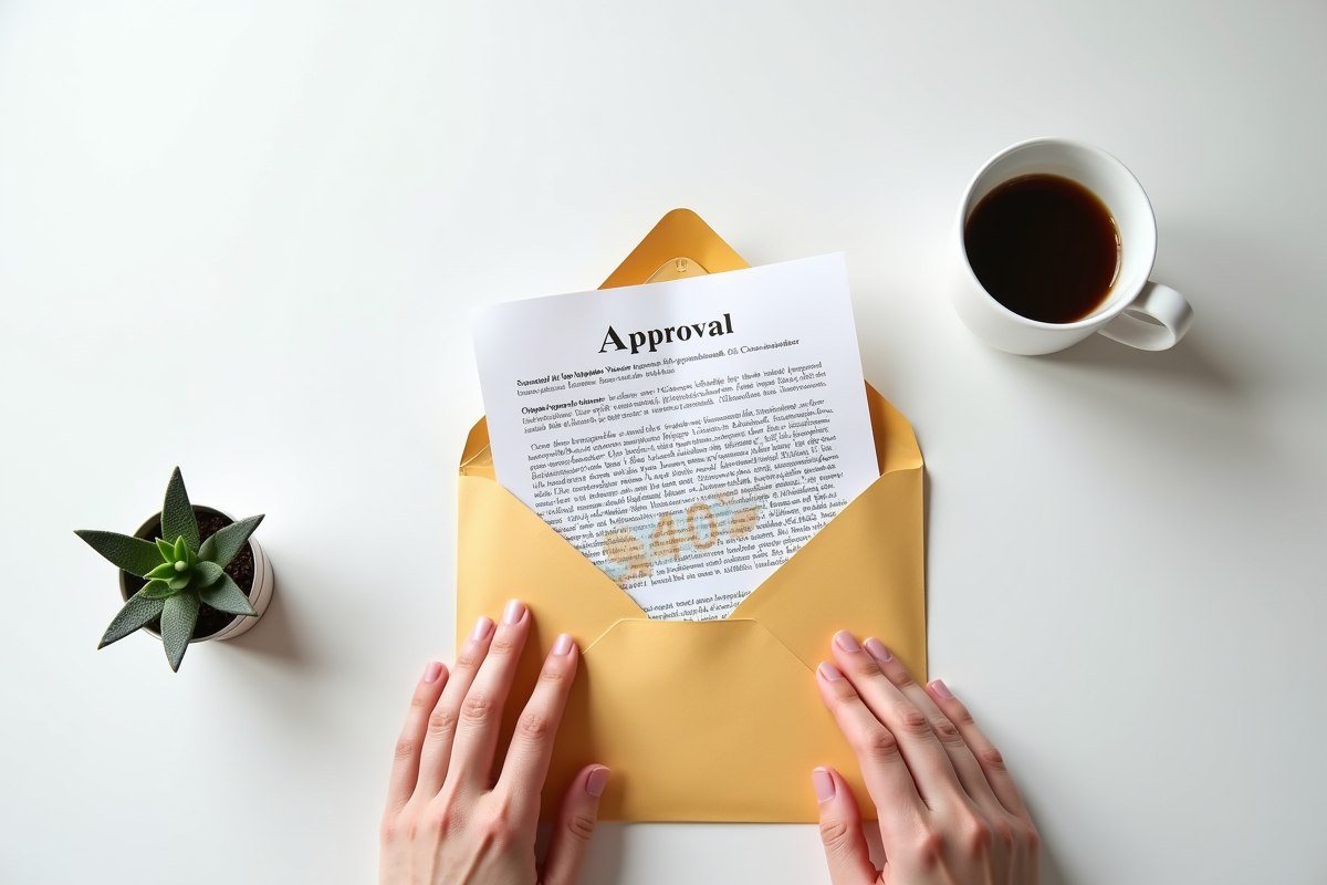 Main atteignant une lettre dapprobation de subvention avec billets de 400 euros