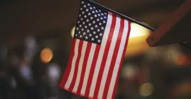 selective focus photography of USA flaglet