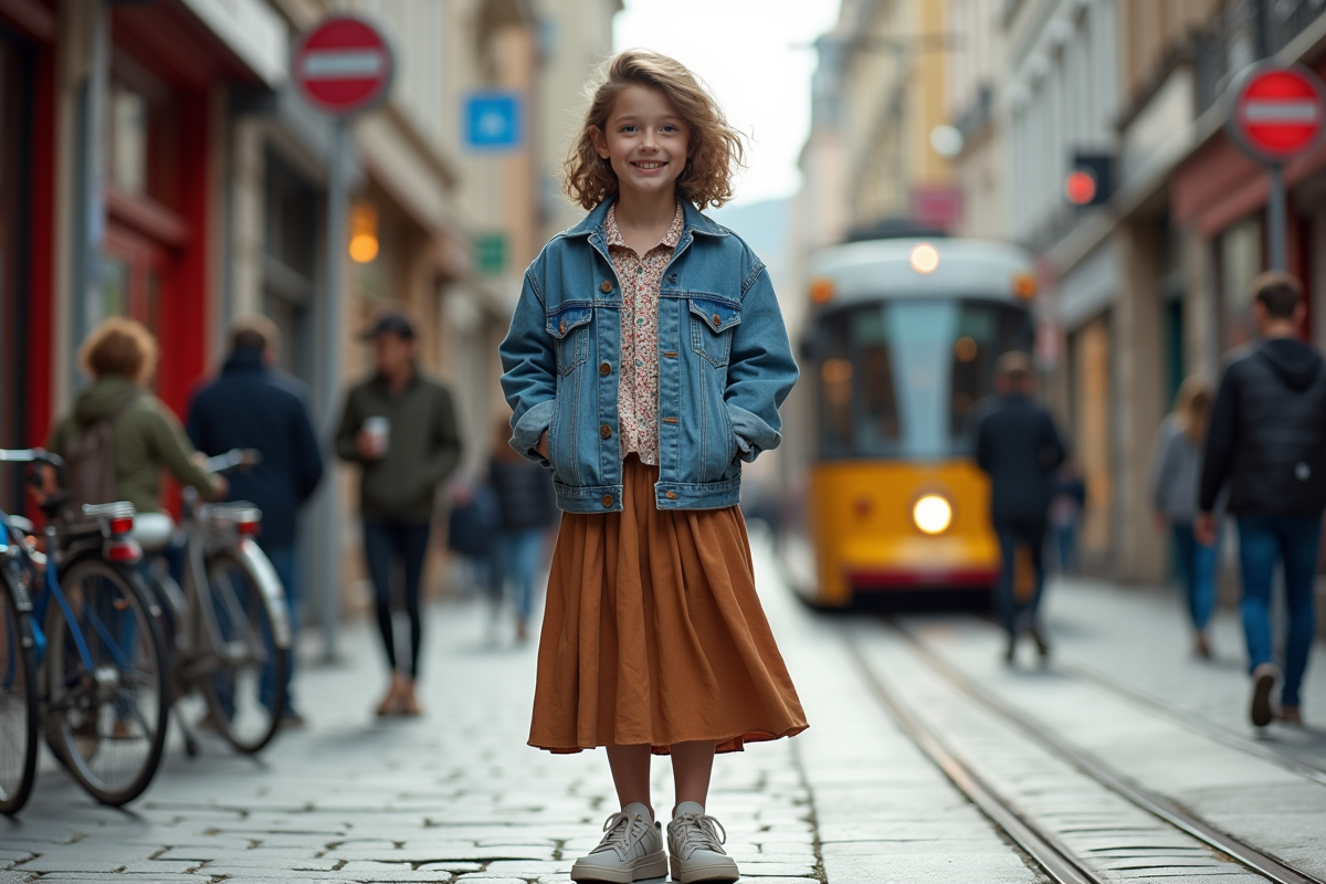 Adolescent nonbinaire dans une rue urbaine animée