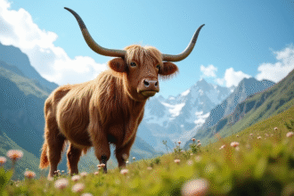 Yak majestueux dans un paysage vert des montagnes himalayennes